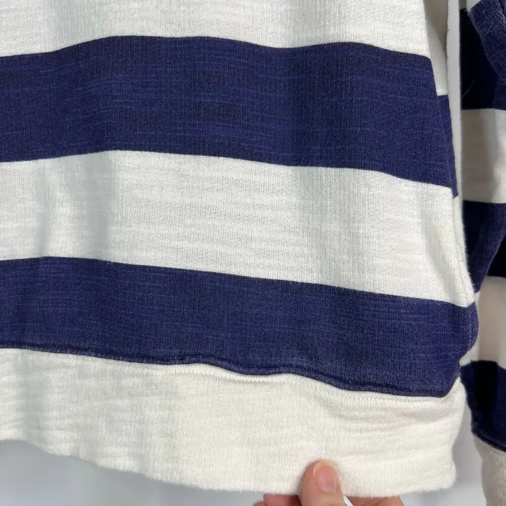 J. Crew Vintage Cropped Hoodie Medium Stripe Vintage Terry Navy Blue White AJ621